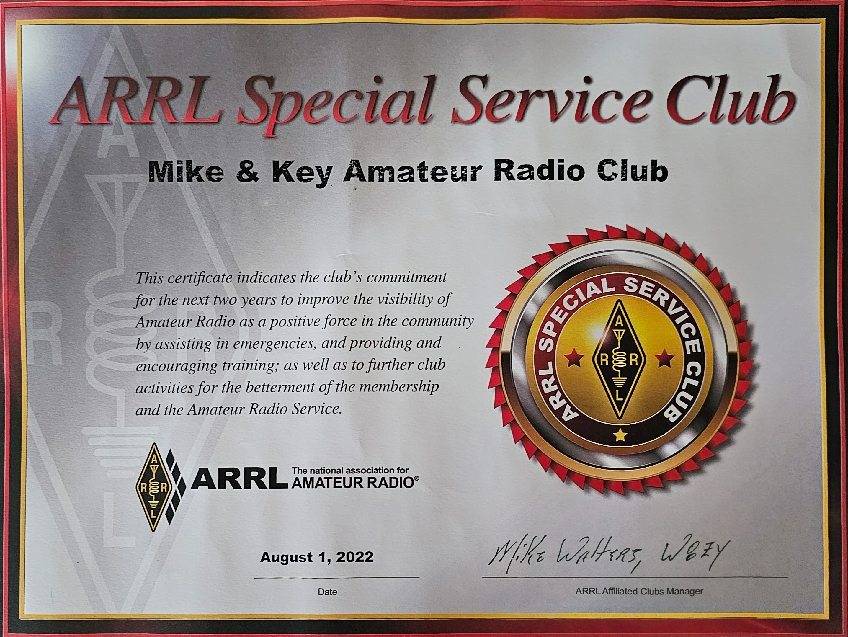 ARRL Special Service Club Award, 2020 to 2022